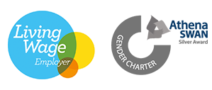 Silver Athena Swan and living wage logos